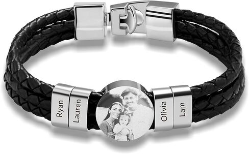 Custom Photo Bracelets for Men 2-6 Beads Engraved Names Personalized Gift for Father's Day, Anniversary, Birthday in Saudi Arabia