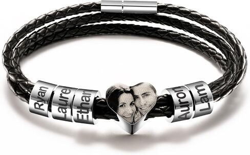 Custom Photo Bracelets for Men 2-6 Beads Engraved Names Personalized Gift for Father's Day, Anniversary, Birthday in Saudi Arabia