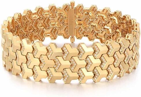 Geometric Link Bracelet for Men, Silver Tone Chain Bracelet with CZ Stones, Modern Hip Hop Punk Jewelry, Luxury Statement Bracelet Gift for Him in Saudi Arabia