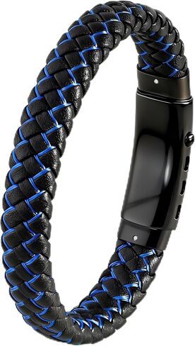 Mens Bracelet Fathers Gifts Day Jewelry Men Black Braided Leather with Stainless Steel Charm Ornaments Bracelets,Perfect for Wedding, Parties, and Everyday(Gold,Blue,Brown) in Kuwait