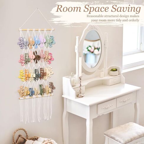 SNOWSTAR Macrame Claw Clip Organizer, Hanging Hair Clip Holder for Women Girls, 4-Tier Diamond-Shaped Grid Claw Clip Hanger, Hanging for Wall,Door,Closet. (white) in Saudi Arabia
