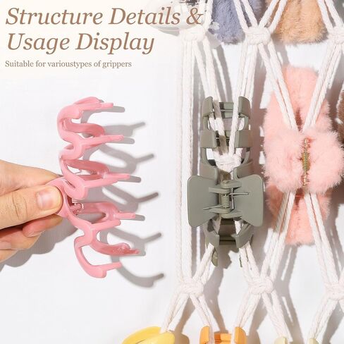 SNOWSTAR Macrame Claw Clip Organizer, Hanging Hair Clip Holder for Women Girls, 4-Tier Diamond-Shaped Grid Claw Clip Hanger, Hanging for Wall,Door,Closet. (white) in Saudi Arabia