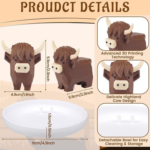 Highland Cow Ring Holder with Circular Dish 3D Printed Plastic Marble Cute Women Gifts Stuff Jewelry Plate Organizer in Kuwait