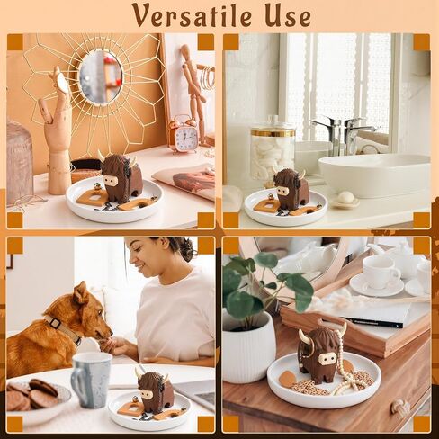 Highland Cow Ring Holder with Circular Dish 3D Printed Plastic Marble Cute Women Gifts Stuff Jewelry Plate Organizer in Kuwait