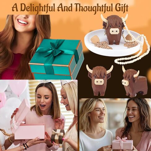 Highland Cow Ring Holder with Circular Dish 3D Printed Plastic Marble Cute Women Gifts Stuff Jewelry Plate Organizer in Kuwait