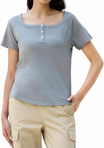 Merino Wool Square Neck Short Sleeve Workout Tops for Women for Athletic Work, Lightweight Moisture Wicking Shirts for Women in Saudi Arabia