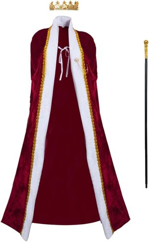Medieval King Costume Royal Queen Velvet Robe with Golden Imperial Crown and Scepter in Saudi Arabia