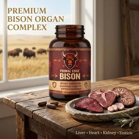Primal Edge Bison، كبسولات مستخلص البيسون الأمريكي البدائي، مكمل لأعضاء البيسون الأمريكي الذي يتغذى على العشب - 60 كبسولة. (قطعة واحدة) in Kuwait