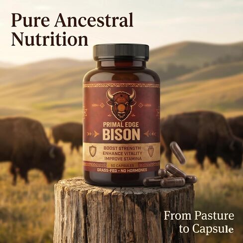Primal Edge Bison، كبسولات مستخلص البيسون الأمريكي البدائي، مكمل لأعضاء البيسون الأمريكي الذي يتغذى على العشب - 60 كبسولة. (قطعة واحدة) in Kuwait