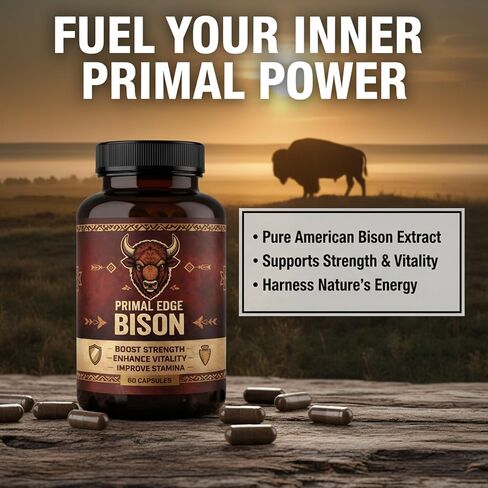 Primal Edge Bison، كبسولات مستخلص البيسون الأمريكي البدائي، مكمل لأعضاء البيسون الأمريكي الذي يتغذى على العشب - 60 كبسولة. (قطعة واحدة) in Kuwait