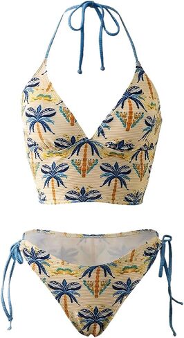Milumia Women's 2 Piece Tropical Print Bikini Set Halter Cutout Tie Side Bathing Suits Beachwear in Kuwait