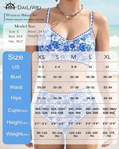 DaiLiWei Womens High Waisted Bikini Set 2 Piece Swimsuit Tummy Control Bathing Suits Cute Full Coverage Swim Suit Modest Teen in Saudi Arabia