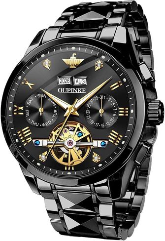 OUPINKE Men's Watch Advanced Design Waterproof Luminous Big Face Skeleton Automatic Business Mechanical Dress Wristwatch in Saudi Arabia