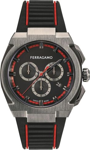 Ferragamo Ferragamo Supreme Chrono Collection Luxury Mens Watch Timepieces with a Black Strap and Dial Featuring a Gun Case in Kuwait