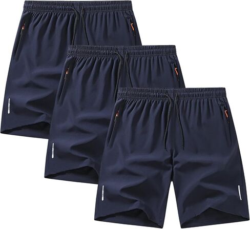 Men‘s 3 Pack Athletic Shorts Quick Dry Gym Running Shorts with Zipper Pockets Elastic Waistband Drawstring in Kuwait