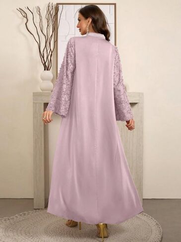 Women's Long Sleeve Jalabiya V Neck Flare Sleeve Solid Color Relaxed Fit Elegant Four Seasons Arabian Dress in Kuwait