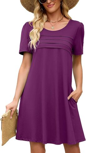 Heymoments Summer Dresses for Women Short Sleeve Crewneck Swing Sundress Casual A-Line Flowy Dress with Pockets S-2XL in Kuwait