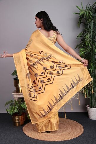 Women’s Banarasi Soft Silk Saree with Traditional Printed Pallu & Woven Border | Elegant Ethnic Saree for Festive, Wedding & Party Wear in Saudi Arabia