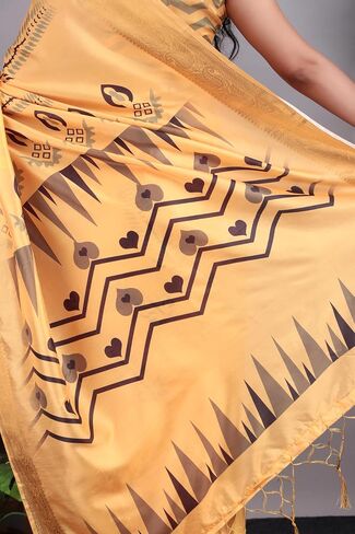 Women’s Banarasi Soft Silk Saree with Traditional Printed Pallu & Woven Border | Elegant Ethnic Saree for Festive, Wedding & Party Wear in Saudi Arabia