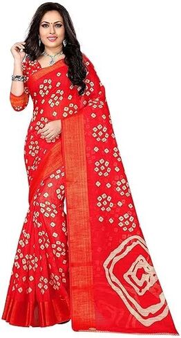 Women's Cotton Bandhani Print Saree With Unstitched Blouse Piece Indian Saree for All Occassions in Saudi Arabia