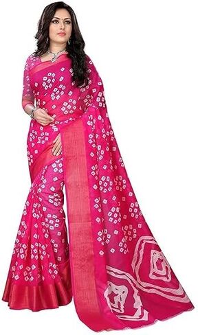 Women's Cotton Bandhani Print Saree With Unstitched Blouse Piece Indian Saree for All Occassions in Kuwait