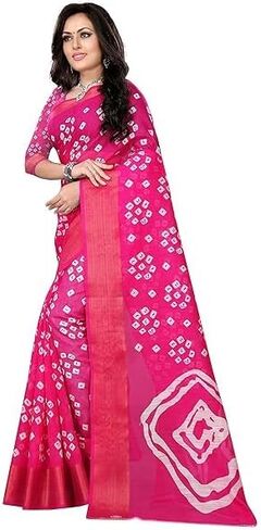 Women's Cotton Bandhani Print Saree With Unstitched Blouse Piece Indian Saree for All Occassions in Kuwait