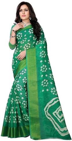 Women's Cotton Bandhani Print Saree With Unstitched Blouse Piece Indian Saree for All Occassions in Kuwait
