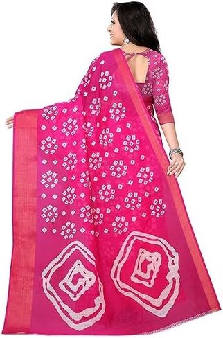 Women's Cotton Bandhani Print Saree With Unstitched Blouse Piece Indian Saree for All Occassions in Kuwait