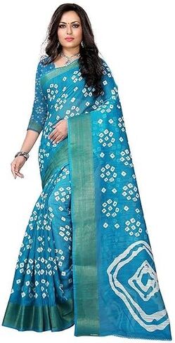 Women's Cotton Bandhani Print Saree With Unstitched Blouse Piece Indian Saree for All Occassions in Kuwait