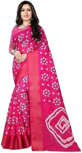 Women's Cotton Bandhani Print Saree With Unstitched Blouse Piece Indian Saree for All Occassions in Kuwait