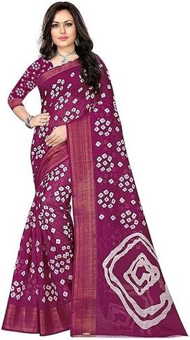 Women's Cotton Bandhani Print Saree With Unstitched Blouse Piece Indian Saree for All Occassions in Kuwait