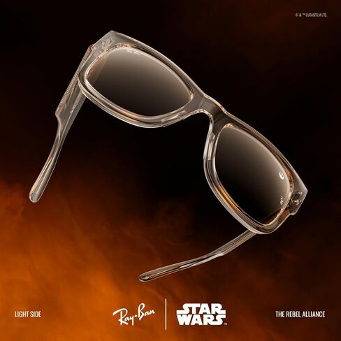 نظارات شمسية Ray-Ban x Star Wars Rebel Alliance RB0840SF Mega Wayfarer Low Bridge Fit Square، بني فاتح شفاف/بني داكن، 52 مم in Kuwait