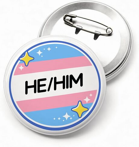 Pronoun Pin He/Him Badge: Gift Boxed Transgender Pride Accessories 2.3" Large Round Button for Clothing Bags Safe for Fabric Jackets Backpacks Trans Identity Pride Month Party Decor in Saudi Arabia