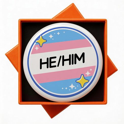 Pronoun Pin He/Him Badge: Gift Boxed Transgender Pride Accessories 2.3" Large Round Button for Clothing Bags Safe for Fabric Jackets Backpacks Trans Identity Pride Month Party Decor in Saudi Arabia