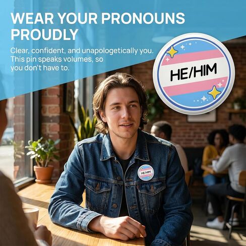 Pronoun Pin He/Him Badge: Gift Boxed Transgender Pride Accessories 2.3" Large Round Button for Clothing Bags Safe for Fabric Jackets Backpacks Trans Identity Pride Month Party Decor in Saudi Arabia