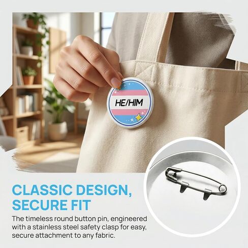 Pronoun Pin He/Him Badge: Gift Boxed Transgender Pride Accessories 2.3" Large Round Button for Clothing Bags Safe for Fabric Jackets Backpacks Trans Identity Pride Month Party Decor in Saudi Arabia