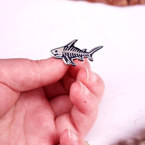 Shark Skeleton Enamel Pin Marine Creature Skull Stainless Steel Marine And Animal Protection Badge Brooch For Backpacks Coats Hats in Saudi Arabia
