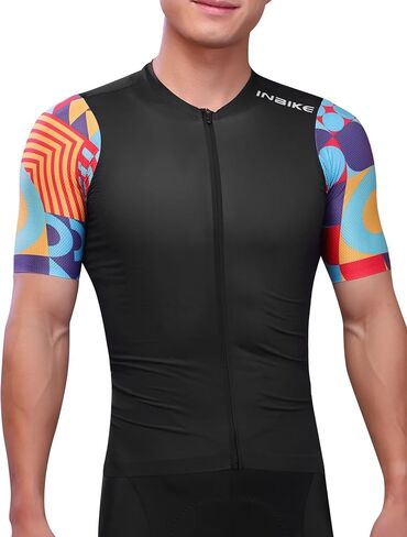 INBIKE Men Cycling Jersey Breathable Bike Jersey Moisture Wicking Quick Dry Biking Shirt with 3 Rear Pockets Bicycle Jersey in Kuwait