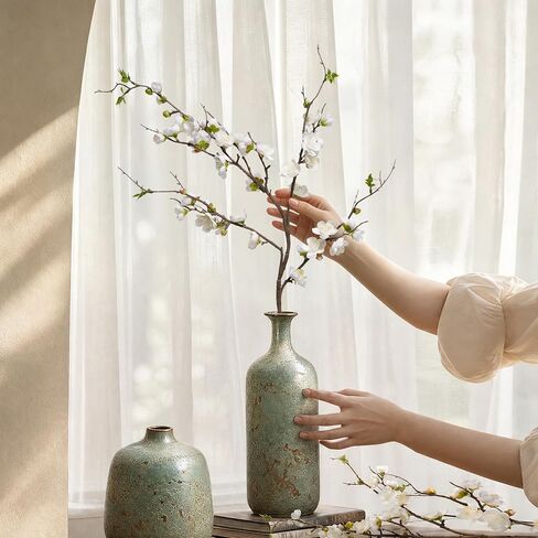 Artificial Plum Blossom Fake Cherry Blossom Branches Fake Flowers Artificial Flowers 4PCS 35.4'' Long Stem Artificial Flowers for Tall Vase Silk Flowers for Indoor Home Decor (White) No Vase in Saudi Arabia