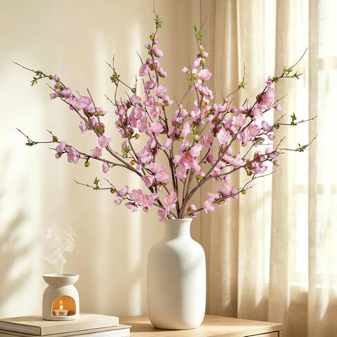 Artificial Plum Blossom Fake Cherry Blossom Branches Fake Flowers Artificial Flowers 4PCS 35.4'' Long Stem Artificial Flowers for Tall Vase Silk Flowers for Indoor Home Decor (White) No Vase in Saudi Arabia