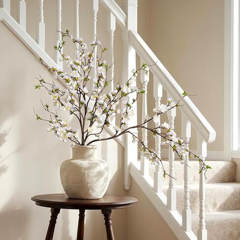 Artificial Plum Blossom Fake Cherry Blossom Branches Fake Flowers Artificial Flowers 4PCS 35.4'' Long Stem Artificial Flowers for Tall Vase Silk Flowers for Indoor Home Decor (White) No Vase in Saudi Arabia