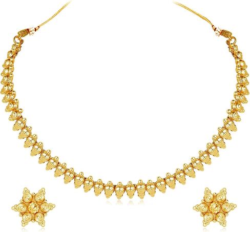 Aheli Gold Plated Fancy Choker Necklace & Floral Stud Earrings Traditional Jewellery Set Gift for Women in Kuwait