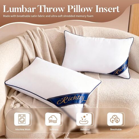 Premium Memory Foam 14 x 36 Inch Throw Pillow Insert - Decorative Lumbar Throw Pillow for Living Room, Sofa and Couch, 14 x 36 Inch, White in Kuwait