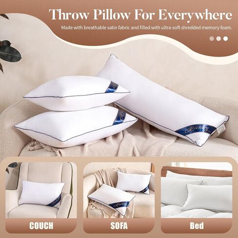 Premium Memory Foam 14 x 36 Inch Throw Pillow Insert - Decorative Lumbar Throw Pillow for Living Room, Sofa and Couch, 14 x 36 Inch, White in Kuwait