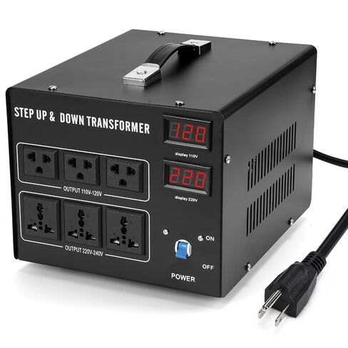 5000W Voltage Transformer Step Up/Down, 110V/220V Voltage Converter, Manual Rewiring Switch, Dual LCD Display, 6 Outlets, Resettable Circuit Breaker Protection for Home Industrial Overseas Use in Saudi Arabia