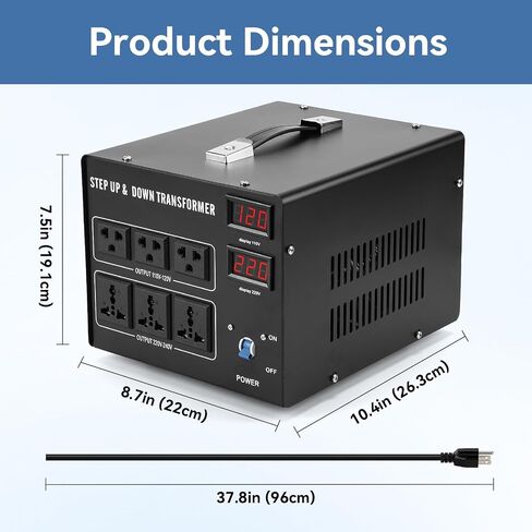5000W Voltage Transformer Step Up/Down, 110V/220V Voltage Converter, Manual Rewiring Switch, Dual LCD Display, 6 Outlets, Resettable Circuit Breaker Protection for Home Industrial Overseas Use in Saudi Arabia