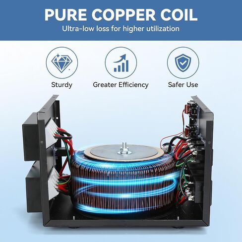 5000W Voltage Transformer Step Up/Down, 110V/220V Voltage Converter, Manual Rewiring Switch, Dual LCD Display, 6 Outlets, Resettable Circuit Breaker Protection for Home Industrial Overseas Use in Saudi Arabia