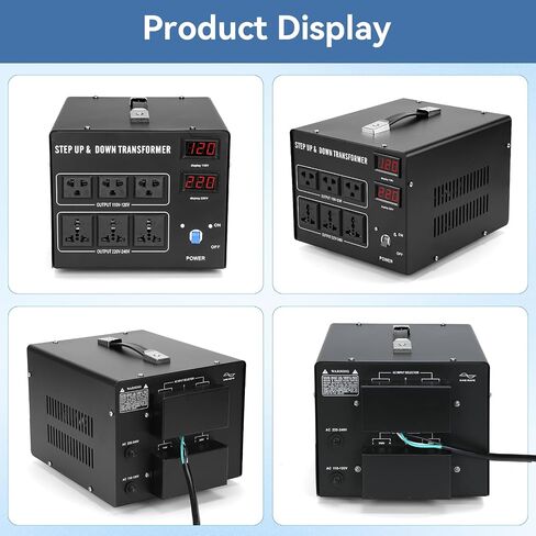 5000W Voltage Transformer Step Up/Down, 110V/220V Voltage Converter, Manual Rewiring Switch, Dual LCD Display, 6 Outlets, Resettable Circuit Breaker Protection for Home Industrial Overseas Use in Saudi Arabia