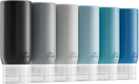 Muslish 6 Pack Travel Bottles for Toiletries - TSA Approved 3oz Leakproof Travel Size Containers, BPA Free Silicone Refillable Squeezable Bottles, Travel Essentials for Shampoo and Conditioner (Gray) in Saudi Arabia