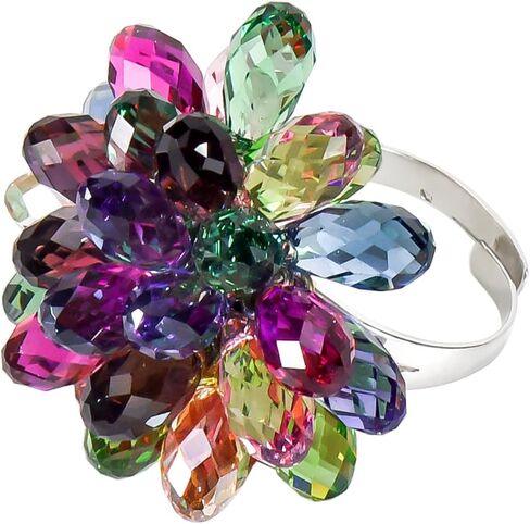 Handcraft Multicolor Ring Adjustable 925 Sterling Silver with Austrian Raindrop Crystals Stunning Jewelry Piece for Women ladies gift in Saudi Arabia